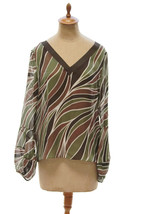 Elie Tahari Womens Green Brown Beige Swirled Stripes Sheer Silk Blouse S... - £17.67 GBP