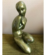 Vintage ART DECO Nude Pose Woman Chalk Plaster Statue w Metallic Green P... - £98.88 GBP