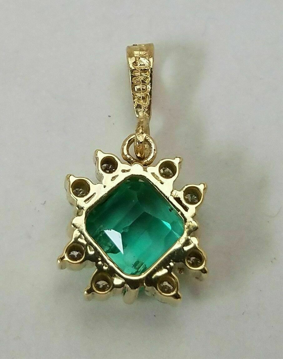 3Ct Asscher Cut Emerald & Diamond Halo Pendant 14K Yellow Gold Finish free chain Item image 4