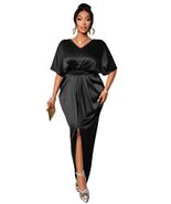 Women's Maxi Cocktail Dress, V-Neck, Short Batwing Sleeve, High Waist, P... - $67.62