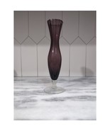 Purple Amethyst Swirl Bud Vase, Clear Stem, Ribbed Design, 10&quot; H, Glass ... - $13.86