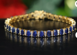 Blue Sapphire Tennis Bracelet,wedding Engagement Man Gold Gift Women Valentine - $155.00+