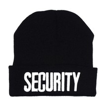 Nc Men&#39;S Security Black With White Yellow Letters Long Knitted Cuffed Beanie Fol - £15.74 GBP
