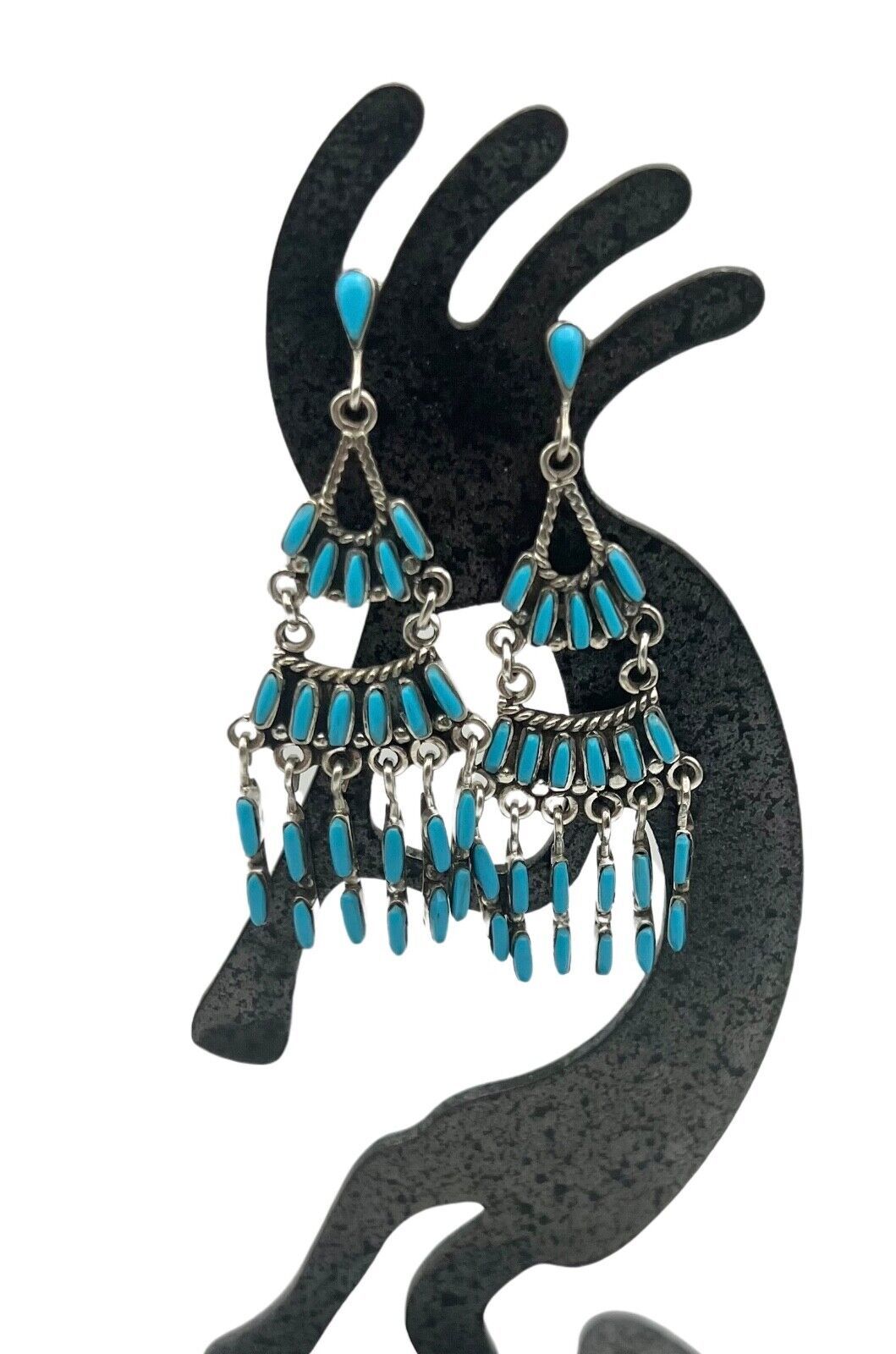 Primary image for Zuni Sterling Silver Sleeping Beauty Turquoise Chandelier Dangle Earrings