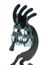 Zuni Sterling Silver Sleeping Beauty Turquoise Chandelier Dangle Earrings - £251.63 GBP