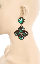 3.75" Long Forest  Crystals Chunky Statement Evening Clip-On Earrings - £20.03 GBP