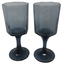 80s Libbey Facets Wine Glass Octagon Cobalt Blue Footed Goblet Glass Set of 2 - $20.00