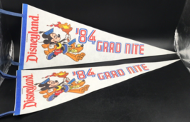 2 Vintage 1984 Disneyland Grad Nite White Pennants Mickey Mouse Pluto 12x29 - £25.37 GBP