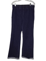 Soft Surroundings Wide Leg Pull On Jeans Size M Blue Denim High Waist Cuffed - £18.65 GBP