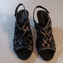 Aerosoles Sandals Womans Sz 8.5 Woven Design Strap Open Toe Black Block ... - $21.52 CAD