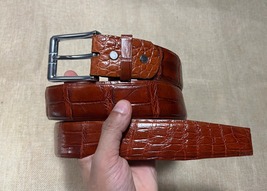Size 38&quot; Genuine Cognac Belly Alligator Crocodile Leather Belt Width 1.5&quot; - £54.02 GBP