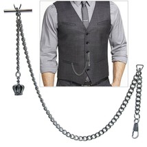 Albert Chain Silver Color Pocket Watch Chain for Men Vintage Crown Fob T Bar 146 - £13.54 GBP