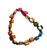 Multi Color Abalone Mother of Pearl Shell Bead Stretch Bracelet Gold Ton... - $11.99