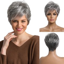 EMMOR Short Grey Human Hair Wigs for Women Natural Pixie Cut Wig, Daily ... - £107.01 GBP