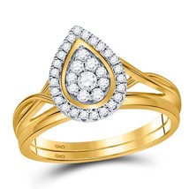 1/3cttw Diamond Pear Shape Wedding Cluster Bridal Ring Set 10k Gold Band - $652.41