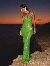 Green Sequin Glitter Backless Maxi Dress - £29.93 GBP+