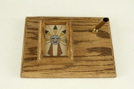 MODERN Southwestern Art Navajo Sand Painting Solid OAK Wood Desk Stand YEI - $18.54