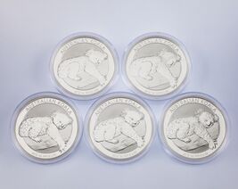 Lot of 5 2012 Australia Silver 1oz Koalas (BU Condition) in Capsules KM#... - $523.21