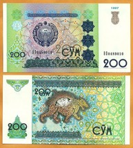 UZBEKISTAN 1997 UNC 200 Som Sum Banknote Paper Money Bill P-80 - £0.78 GBP