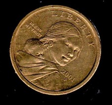One Dollar US Liberty Sacagawea Gold Color Coin. 2001 P - U S Coin - $3.50