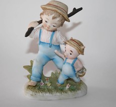 Vintage Lefton China KW1553 Hand Painted Boy with Pig Figurine  #1592 - £14.42 GBP