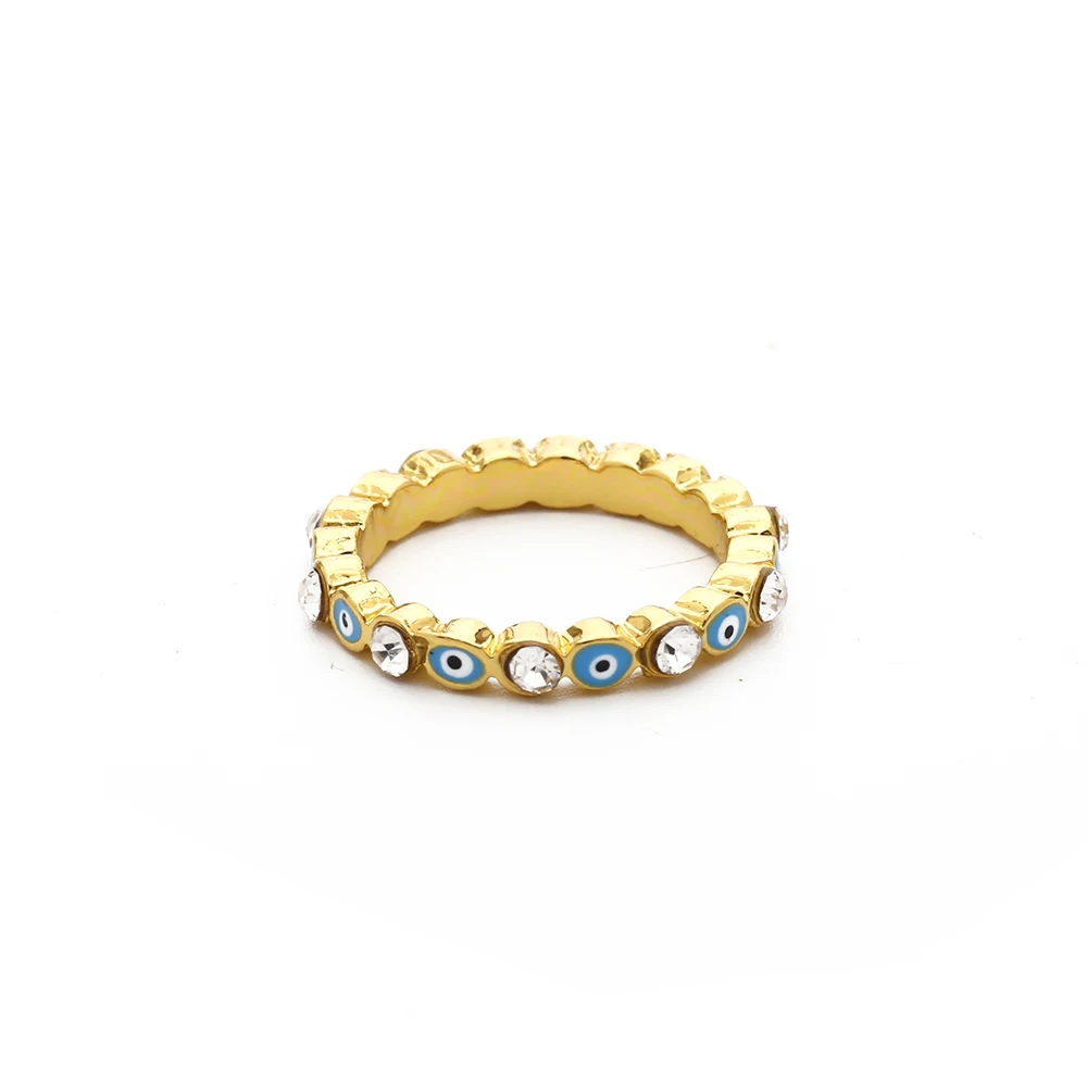New Bohemian Rainbow Evil Eye Rhinestone Filled Gold Rings For Women Vintage Lad - £10.89 GBP