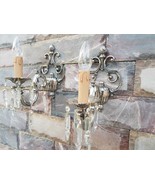 VINTAGE ORNATE Victorian Silver PL Solid BRASS Crystal Pair of SCONCE ap... - €257,99 EUR