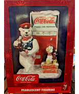 Coca-Cola Pearlescent Figurine 7” Polar Bear/Penguin in front of Coke Ma... - £27.66 GBP