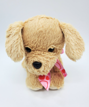 Walmart Tan Puppy Dog w Heart Bow Valentine Plush 12&quot;  Stuffed Animal Toy B316 - £13.36 GBP