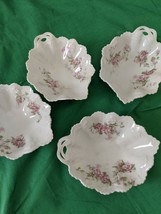 MZ Austria Porcelain Leaf-shaped Nut/Candy Dishes Scalloped Edge Green Pink - £22.08 GBP