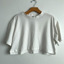 Zara T Shirt L White Short Sleeves Cropped Crew Neck Pullover Slouchy Oversized - £6.67 GBP