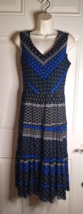 T Tahari Black Blue Geometric V-Neck Lined Stretch Sleeveless Dress Size XS - $22.79