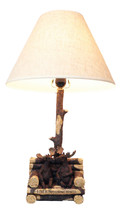 Rustic Western Bull Moose Grand Elks On Tree Logs Bench Table Lamp With Shade - £80.38 GBP