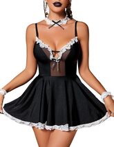 Avidlove Maid Contrast Lace Babydoll Dress Choker Black Size XXL - $150.22 MXN Avidlove Maid Contrast Lace Babydoll Dress Choker Black Size XXL - $150.22 MXN
