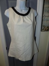 Lilly Pulitzer Cream Stretch Sleeveless Shirt W/Black Rhinestone Neckline Size 6 - £43.06 GBP