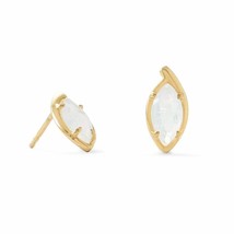 Genuine White Moonstone Marquise Studs 14k Gold Plated Handmade Earrings Gifts - £85.65 GBP