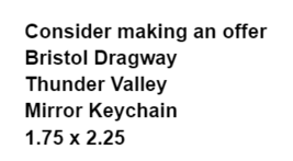 Bristol Dragway Thunder Valley Keychain Mirror Charm Souvenir Collector ... - £6.18 GBP
