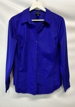 Worthington Royal Blue Button Front Stretch Cotton Shirt Blouse 12 - £17.08 GBP