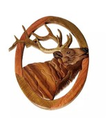 Elk Head Wapiti Deer Intarsia Wood Wall Art Home Decor Plaque Lodge New - $55.93