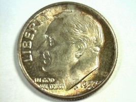 1957 ROOSEVELT DIME GEM UNCIRCULATED GEM UNC. SUPER IRRADIATE COLORED COIN - $75.00