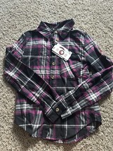 Canda Weather Gear Girl Plaid Flannel purple black Button up long sleeve... - $19.99