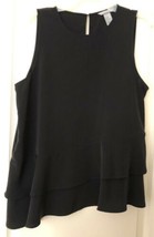 H&amp;M Black Sleeveless Blouse with 2 Ruffles, Button Closure Back, Size 14 - £15.56 GBP