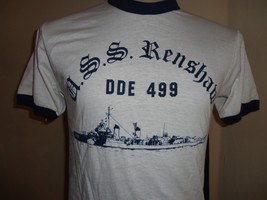 Vtg 80&#39;s Screen Stars USS Renshaw DDE 499 Navy Destroyer 50-50 RINGER T-shirt M - £31.02 GBP