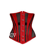 Red Satin Black Mesh Underbust Corset Gothic Christmas Costume Bustier Top - $59.99 - $64.99