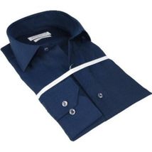 Mens 100% Italian Cotton Shirt High Quality Non Iron SORRENTO Turkey 4746 Navy image 4