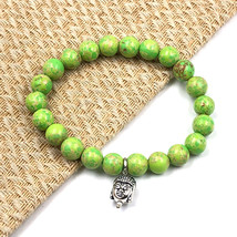 Natürliches Grün Meer Sediment Buddha 8 MM Perlen 7.5 &quot; Dehnbar Armband BBB-15 - £10.29 GBP