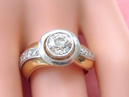 Vintage 1.10ct Euro Diamond Halo 18K Thick Band Solitaire Engagement Ring 1940 - £4,421.62 GBP