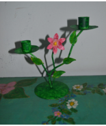 VINTAGE HANDMADE HAND PAINTED FLORAL CANDLE HOLDER - $375.07 MXN