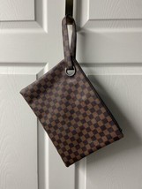 Lux Clutch Dark Brown Checked Womens Faux Leather - $12.10