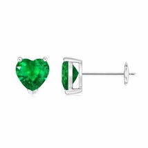 Natural Emerald Heart Solitaire Stud Earrings in 14K Gold (Grade-AAA , 6MM) - £1,829.88 GBP